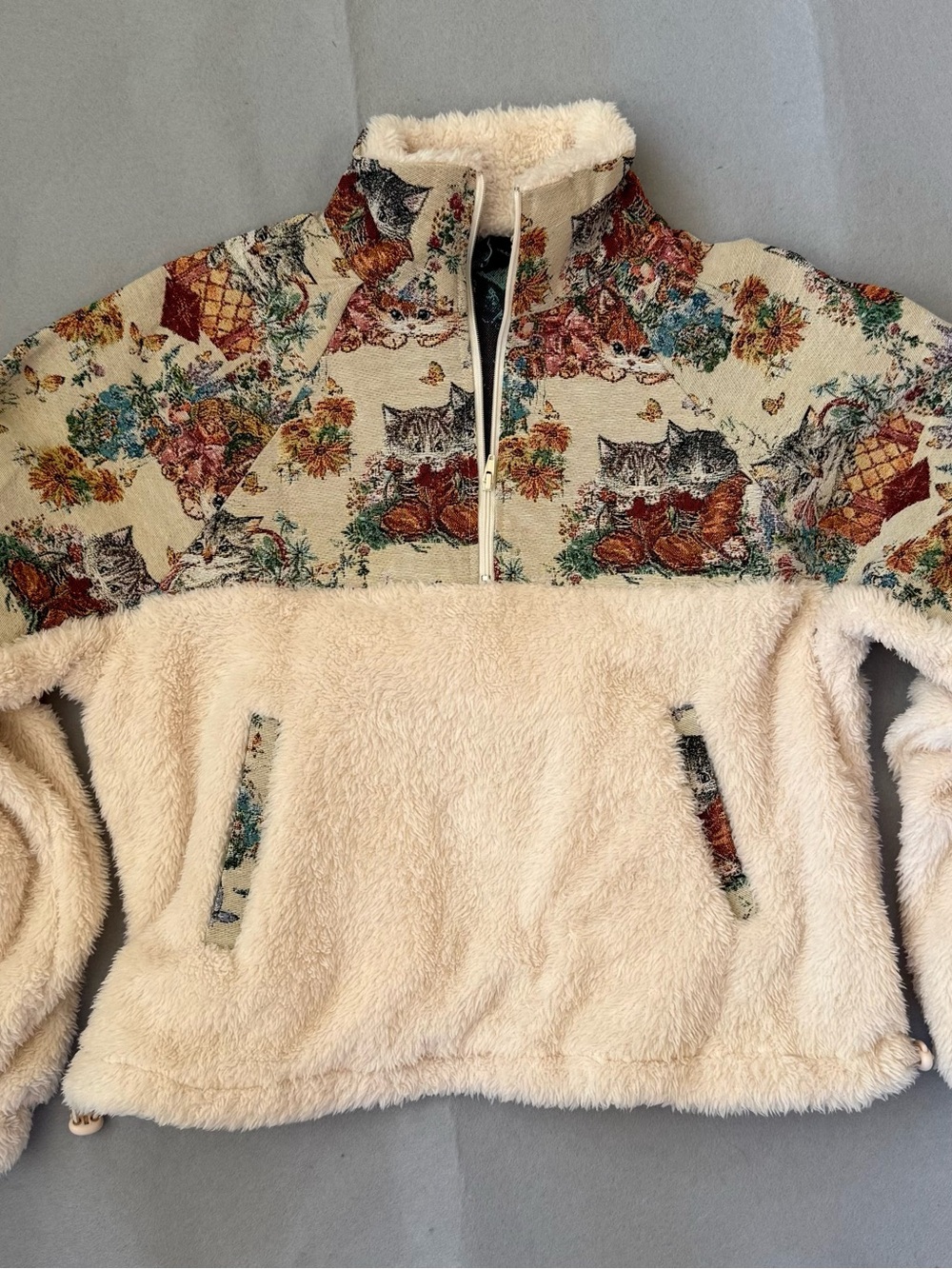 Cider Fleece Collar Floral Cat Knotted Pullover NWT Size Small - Picture 4 of 7